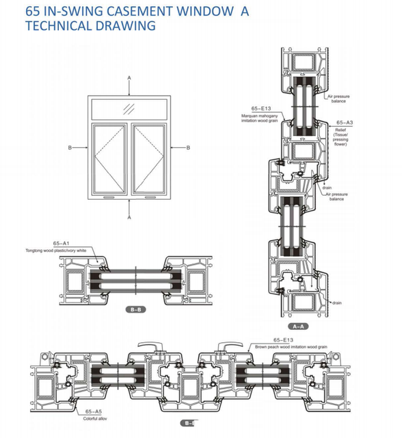 65 In-swing Casement Window A Type UPVC Profies