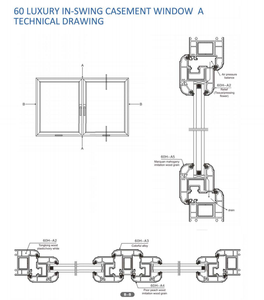 60 luxury In-swing casement window A series UPVC profies