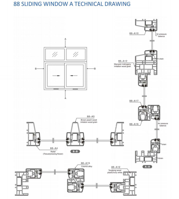 88mm series sliding Window A type UPVC Profies