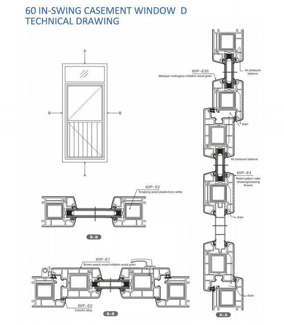 60 In-swing casement window and door D series UPVC profies